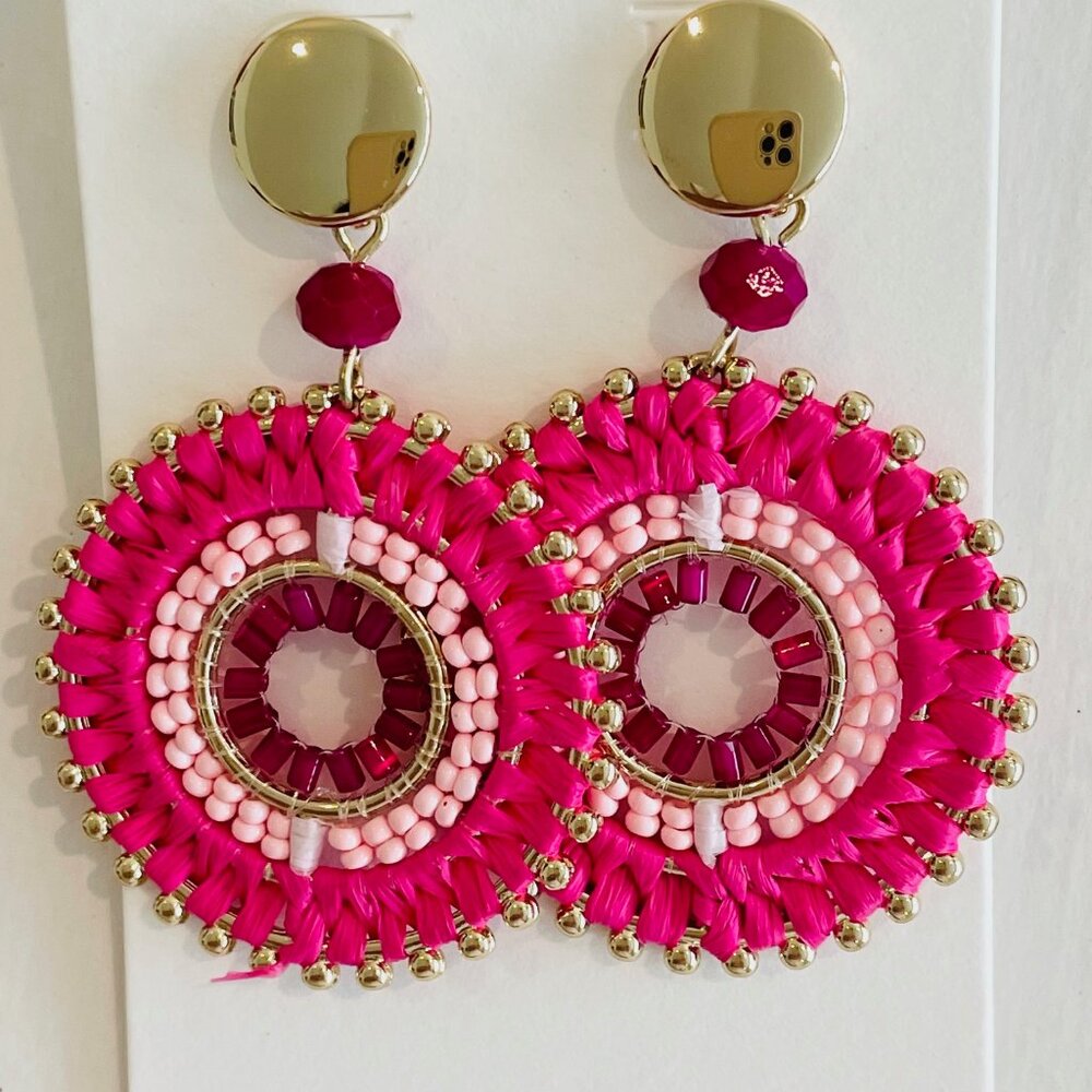 J.Crew Factory Beaded Circle Statement Earrings, pink, Deep Magenta Gold Plated - Picture 4 of 6